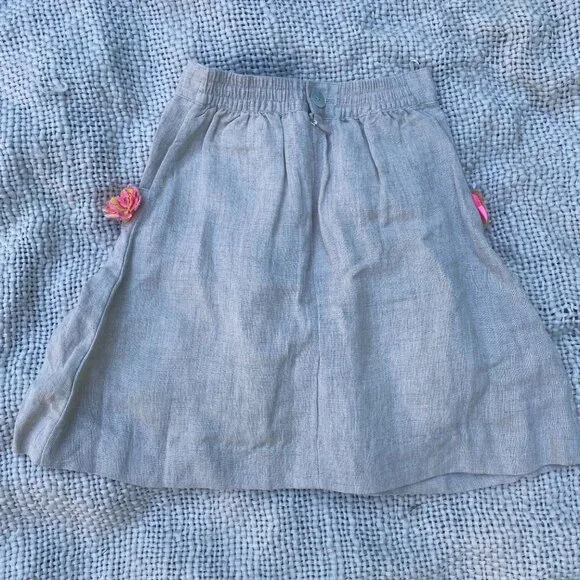 NWT Charabia France Girls 4 Linen Blend Knee Length Pocket Skirt Floral Accents - Picture 4 of 8